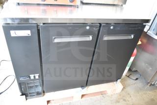 BRAND NEW Avantco 178UBB48HC 48" black back bar refrigerator, solid door, LED lighting, 115V, 1 phase, minor scratches.
