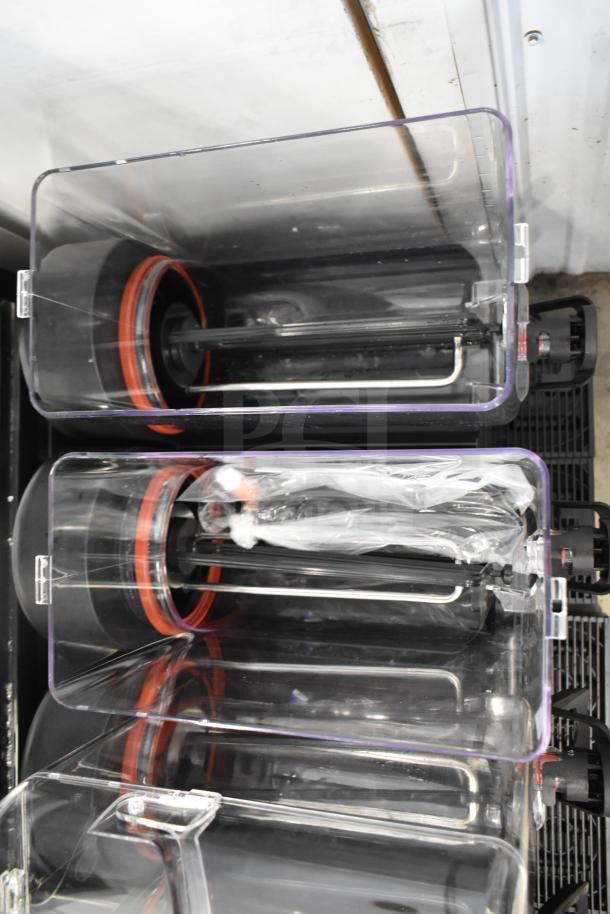 "Brand new Narvon 378RBD3G2 double 3-gallon bowl refrigerated beverage dispenser, 115V, visible minor scratches."