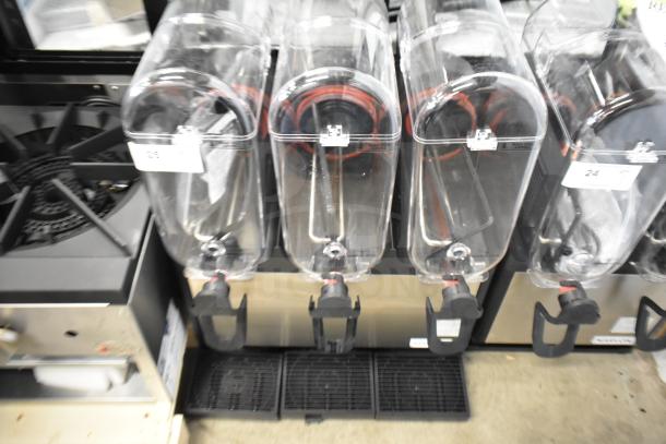 Brand new Narvon 378RBD5G3 triple 5-gallon bowl beverage dispenser, refrigerated, 115V, minor scratches and dents visible.