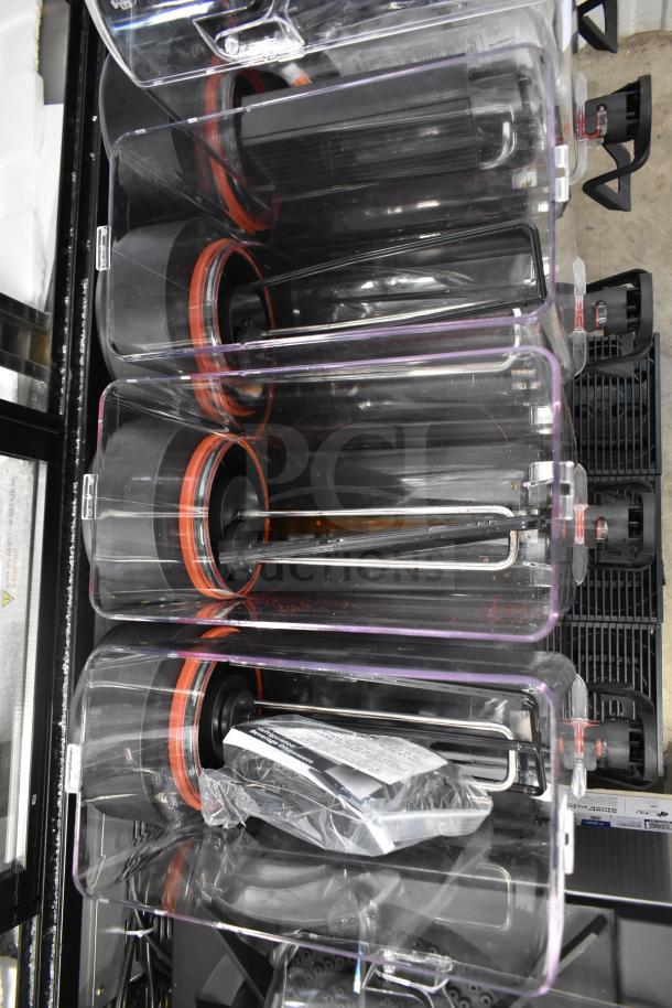 Brand new Narvon 378RBD5G3 triple 5-gallon bowl refrigerated beverage dispenser, 115V, with minor scratches and dents.