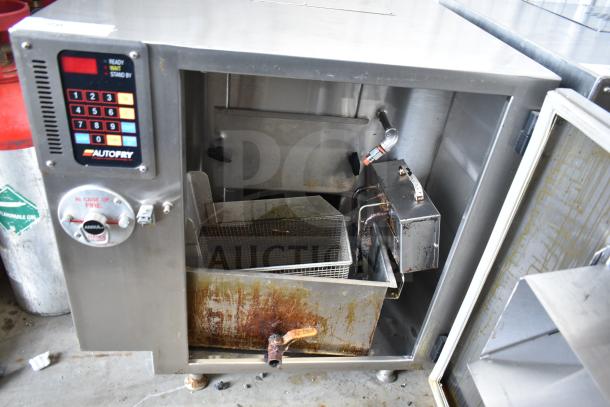 Autofry MTI-10 ventless electric fryer, 240V, 1 phase. Visible wear on fryer basket and interior. Control panel with keypad.