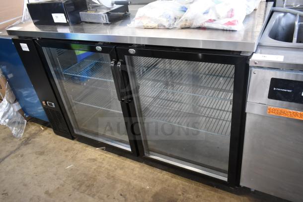 BRAND NEW EQ UBB-24-60G commercial refrigerated back bar cabinet with 2 glass doors, 115V, 1 phase, minor scratches.