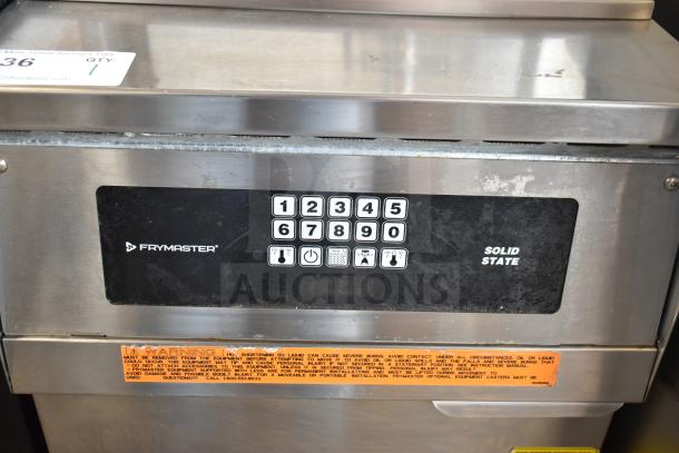 Frymaster 8CSC commercial electric pasta cooker, 208V, 3 phase, stainless steel, solid state controls, visible warning label.