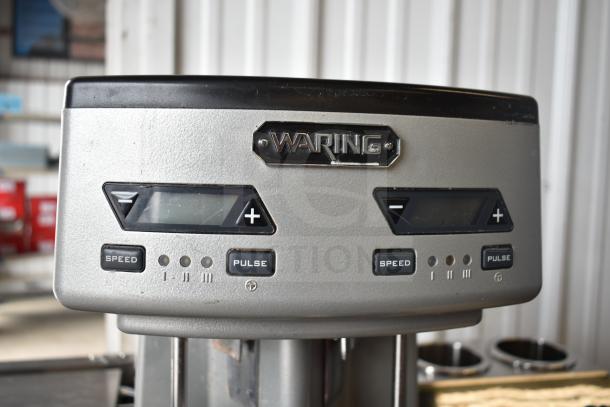 Waring WDM240TX Double Spindle Drink Mixer, three speeds, digital controls, timer, 120V, visible brand logo.