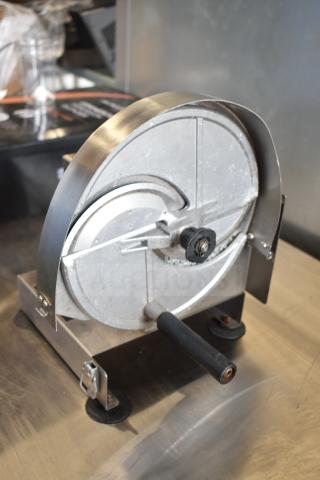 Vevor Countertop Vegetable Slicer, stainless steel, sturdy condition, manual handle, compact design, suitable for kitchen use.