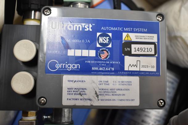Corrigan Ultramist Automatic Mist System, NSF certified, serial number 149210, settings label visible, good condition.