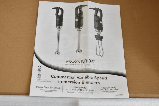 BRAND NEW SCRATCH AND DENT! AvaMix 928IBHDW10 heavy-duty immersion blender with 10" whisk, 1 1/4 hp, 115V, variable speed.