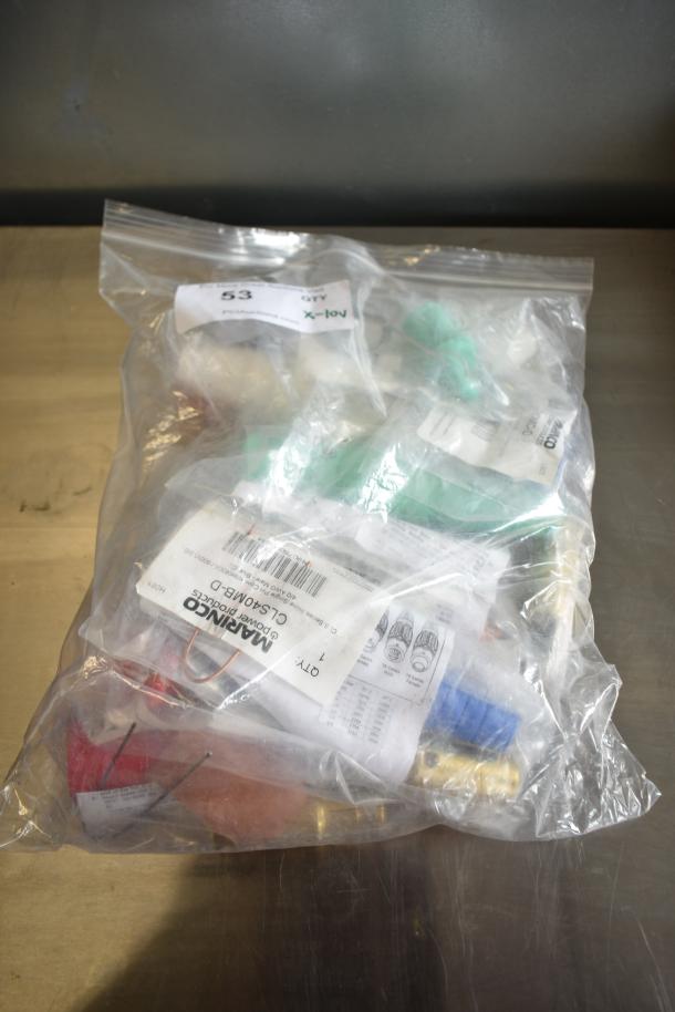 Bag containing 10 various Marinco items, models CL40MC-C to CLS40MB-B, new condition with labels and product information.