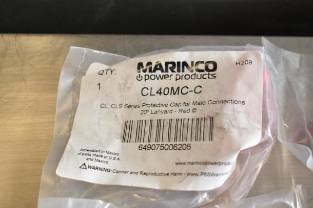 10 Marinco protective caps, models CL40MC-C to CLS40MB-B, in original packaging with barcode and safety warning.