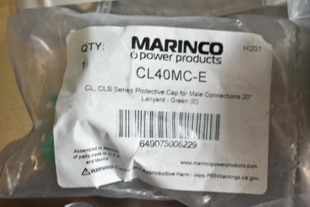 Clear plastic bag with Marinco CL40MC-E protective cap for male connections, green, 20" lanyard, assembled in Mexico.