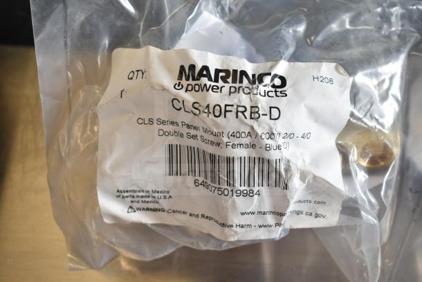 Marinco CLS40FRB-D panel mount, new in packaging, 400A, blue, double set screw, assembled in Mexico.