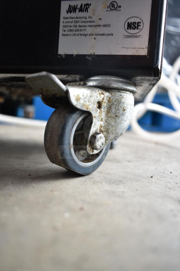 2022 Jun-Air 86R-3MN1-DSBHH stainless steel nitrogen generator on commercial caster. Label shows Jun-Air branding and details.