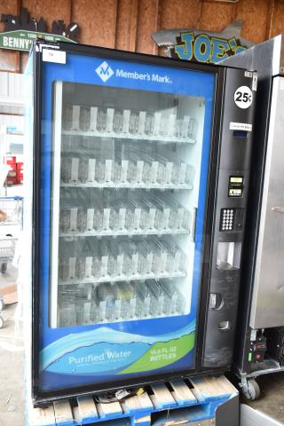 Crane 5800-4 vending machine, metal, commercial, with bill acceptor, displays bottled drinks, 115V, 1 phase, good condition.