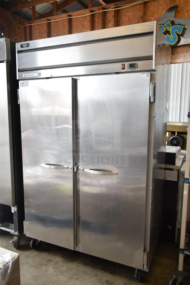 Beverage Air HR2-1S Commercial 2 Door Reach-In Cooler, 115V, 1 Phase, stainless steel, used condition, for auction.