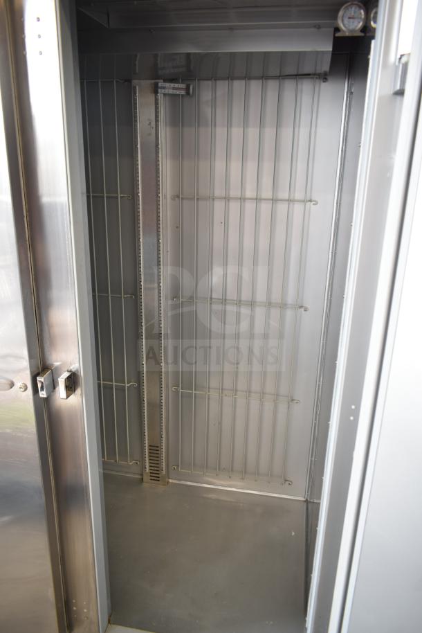 Beverage Air HR2-1S commercial cooler, stainless steel interior, two doors, 115V, 1 phase, intact shelving, excellent condition.
