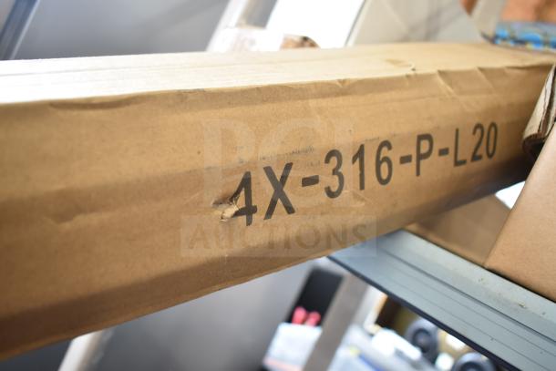 Box labeled "4X-316-P-L20," part of auction set with 6 items including Nut Master K2811, KoolMore Legs. Slight tear visible.