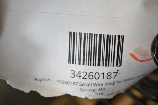 Barcode label for AvaValley 34260187 Small Wire Shelf for WBRC-32-DZ, displayed with black metal wire.