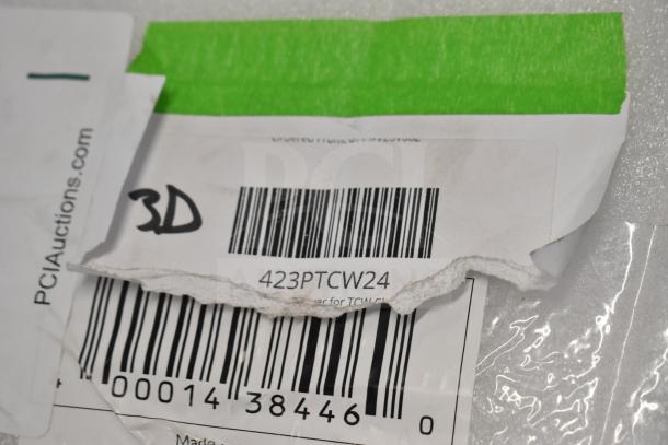 Brand new Fasco 712113180 motor for warming cabinet, 115/208-230V, slight scratch and dent, with barcode labels visible.