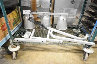 ServIt 423BLS3 Suspension Bar 3 Bulb Heat Lamp, new condition, visible tags indicate model and specifications.