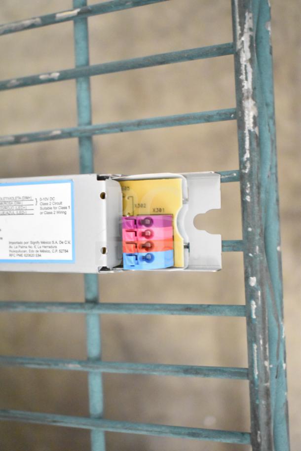 Box of Advance LED Electronic Drivers, brand new, showing colorful wiring terminals and manufacturer label details.