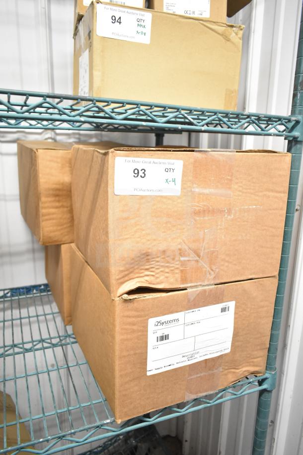 Four brand new boxes containing ERP VLM100W-24 ballasts, labeled with i2Systems markings. Each bid multiplies by four.