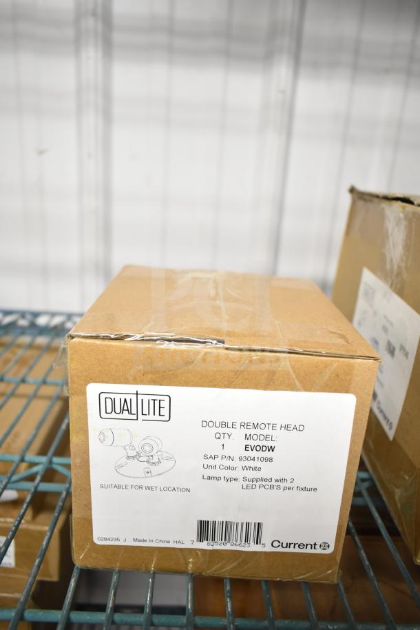 11 brand new boxes including DualLite EVODW double remote head light, EBP ballasts, DualLite DYN6I-WM.