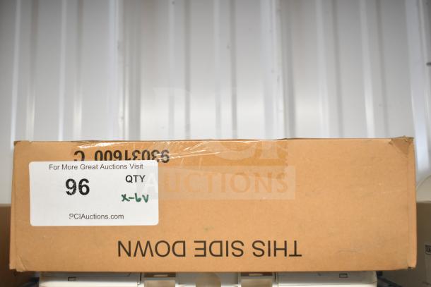 Cardboard box labeled "96 QTY" containing 6 miscellaneous items including an emergency light, from PCI Auctions.