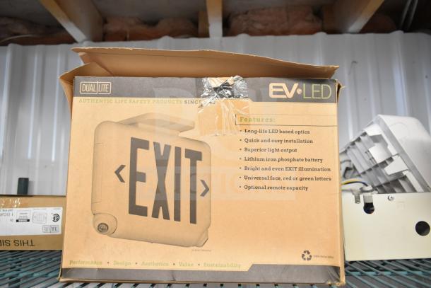 Dual Lite EV LED emergency light box, features include long-life LEDs, lithium battery, universal face, remote capacity.