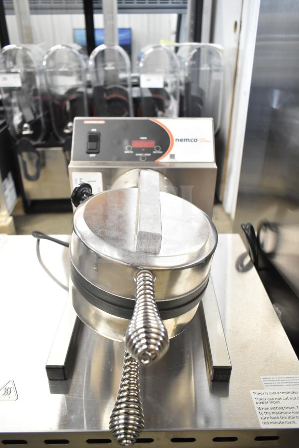 Brand new Nemco 2025 Belgian Waffle Maker, model 7020A-S240, stainless steel, removable grids, 240 volts, 1 phase.