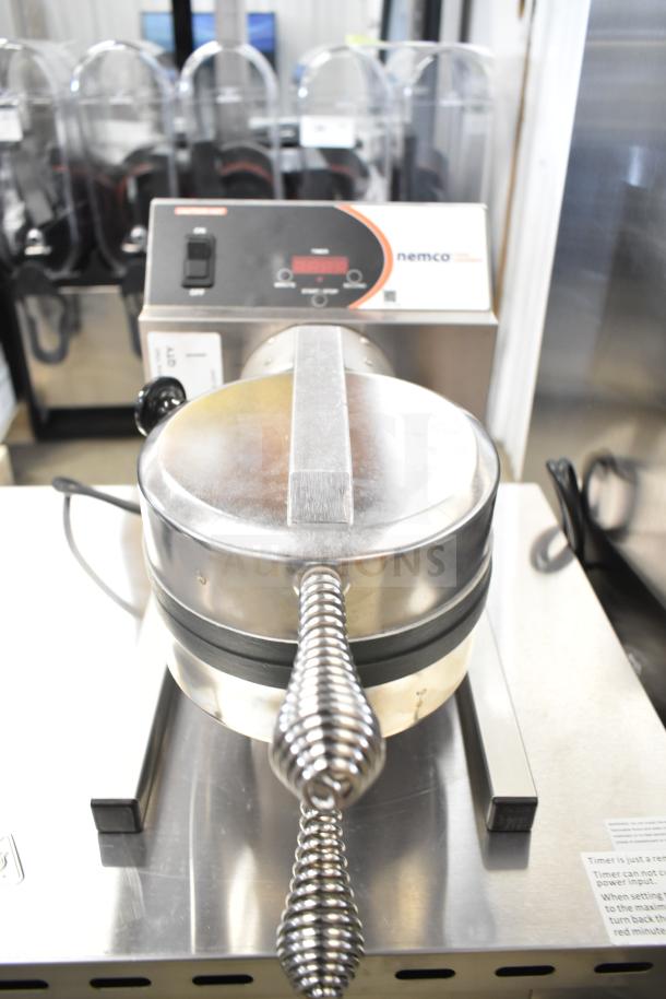 Brand new 2025 Nemco 7020A-S240 Belgian Waffle Maker, 240V, with removable grids and minor cosmetic scratches.