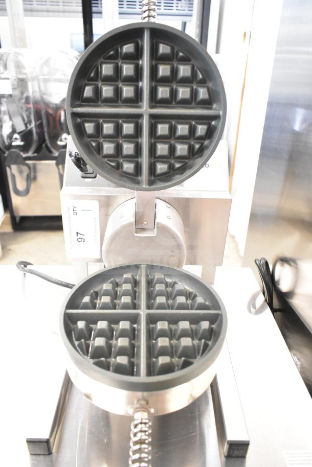 Nemco 7020A-S240 Belgian waffle maker, new, scratch and dent, removable grids, 240V, 1 phase, visible auction tag.