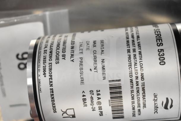 BRAND NEW Narvon 378PAF4632 Pump with minor scratches, suitable for auto-fill units. Label shows serial number, pressure, and Aquatec branding.