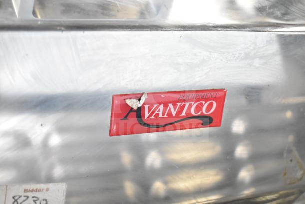 Avantco MG22 commercial meat grinder, stainless steel, 110V, 1 phase. Visible brand label with minor wear. Suitable for countertop.