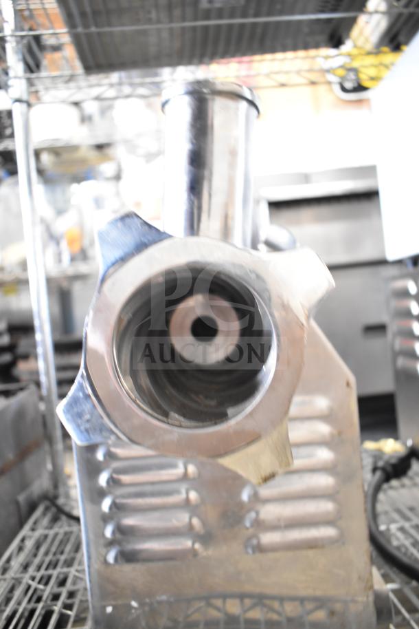 Avantco MG22 Commercial Meat Grinder, stainless steel, 110V, 1 phase, countertop model, used condition, visible grinder head.