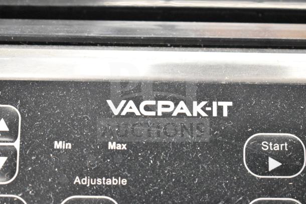 VacPak-It 186VME16SS vacuum packaging machine control panel, showing brand logo and buttons.