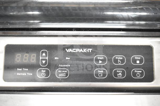 VacPak-It 186VME16SS vacuum packaging machine control panel, features adjustable settings, brand logo visible.