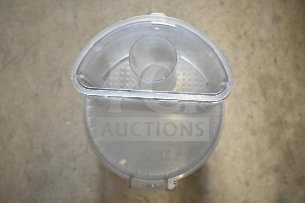 Cuisinart countertop food processor with S blade and bowl, 120 volts, 1 phase. Clear top and markings visible.