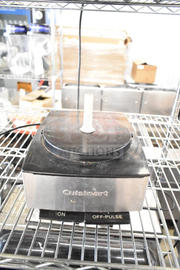 Cuisinart countertop food processor with S blade, stainless steel design, on/off-pulse buttons, 120 volts, 1 phase.