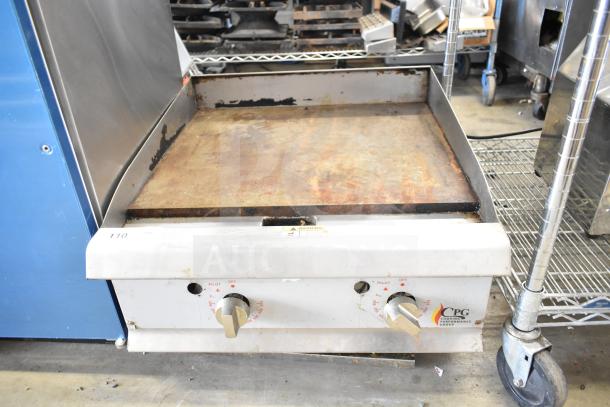 Cooking Performance Group 351GTCPG24 natural gas countertop griddle. Features flame failure protection, thermostatic controls, used condition.