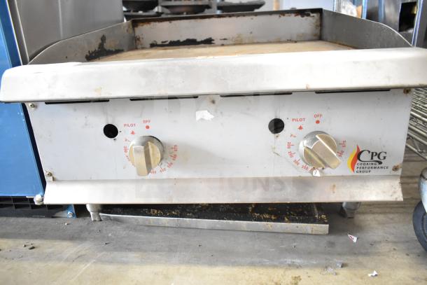 Cooking Performance Group natural gas countertop griddle, model 351GTCPG24, 60,000 BTU, thermostatic controls, used condition.