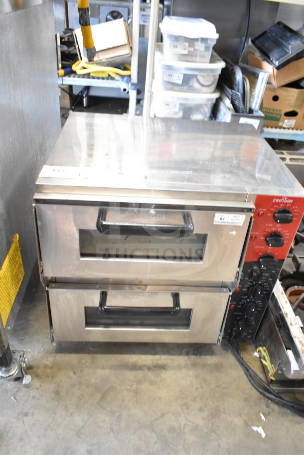 2023 Crosson CPO-320 countertop electric pizza oven with 2 decks, stainless steel exterior, and control panel. Mint condition.