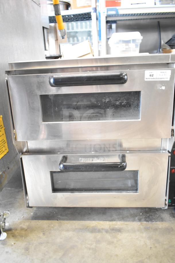 2023 Crosson CPO-320 countertop electric 2 deck pizza oven, stainless steel, excellent condition, visible caution marking.