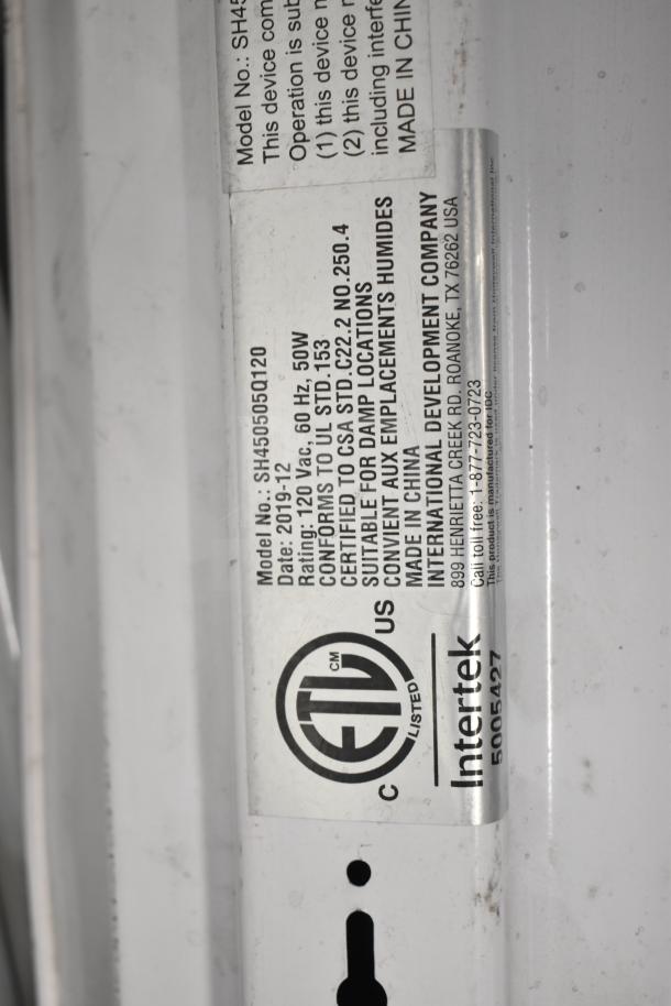 Philips PT44070 2x4 LED Light Panel label, showing model SH450505Q120, 60Hz, 50W, made in China, ETL listed.