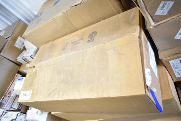 Boxes containing 16 various items including a GE K5SM flood light, visible labels with product codes. Condition appears used.