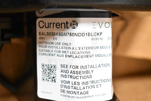 GE K5SM Flood Light, outdoor use, 480V, model EALS035K5SM750NDD1BLCKF, suitable for wet locations, assembly required.