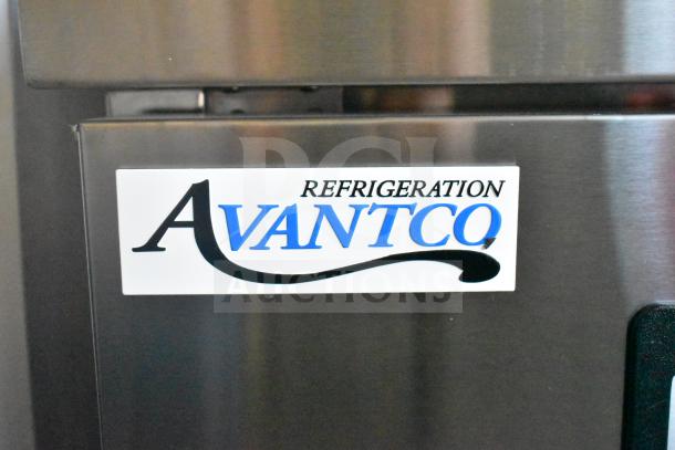 Avantco 178CBE36HC label on a refrigerated chef base, brand new with cosmetic blemishes, 2 drawers, 115V, on casters.