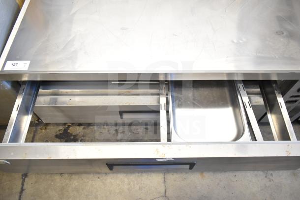 Avantco 178CBE60HC chef base with 2 drawers on casters. Stainless steel, 115V, 1 Phase. Includes label "127 qty 1".