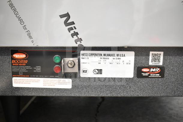 BRAND NEW Hatco S-36 Commercial Booster Water Heater, 36 kW, 16 Gallon, 208 Volts, 3 Phase, Scratch and Dent. Labels show model and specs.