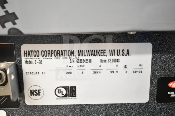 BRAND NEW Hatco S-36 Commercial Imperial Booster Water Heater, 36 kW, 16 Gallon, 208V, 3 Phase. NSF and UL certified.