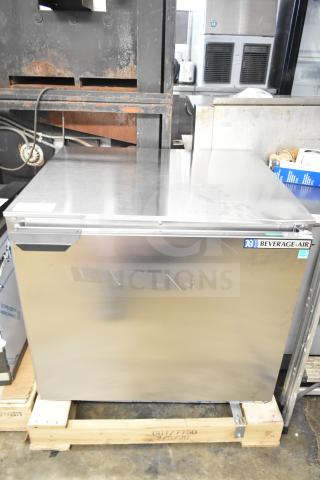 Brand new Beverage Air UCR32AHC-ADA undercounter cooler, single door, 115 volts, visible scratch, commercial use.